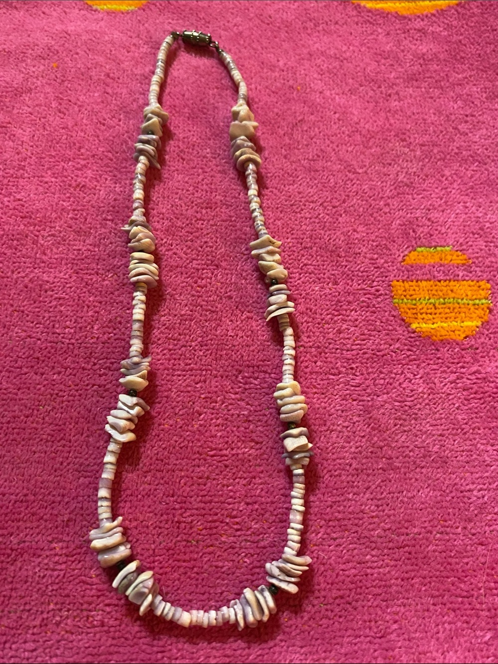 Puca shell Handmade Natural Shell Bead Necklace in Cream and purple